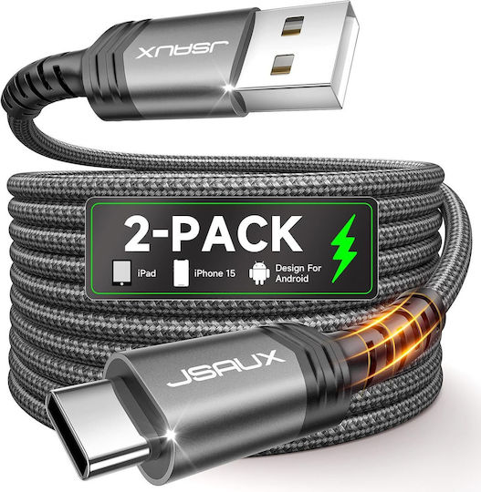 Jsaux Braided USB 2.0 Cable USB-C Male - USB-A 18W Gray 2m