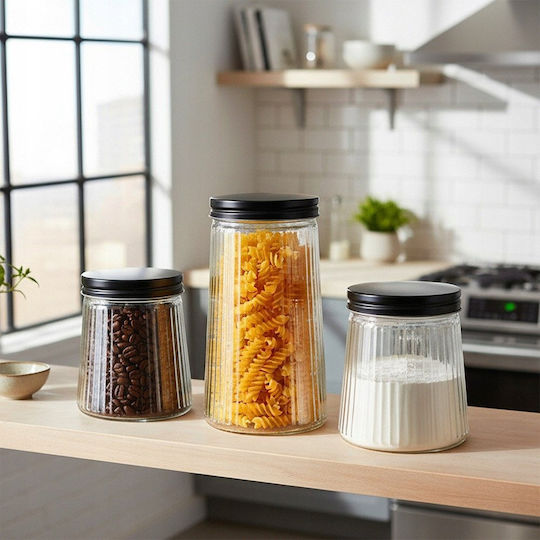 Vilde Glasvase für Kaffee / Nudeln mit Deckel Schwarz 1400ml