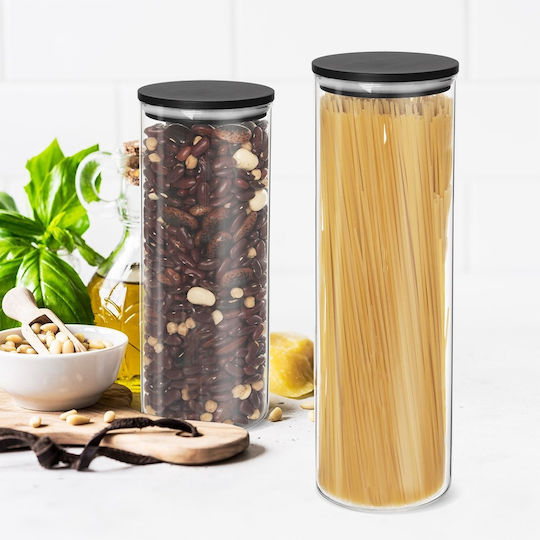 Orion Jar for Coffee Pasta with Lid Glass Black 1200ml