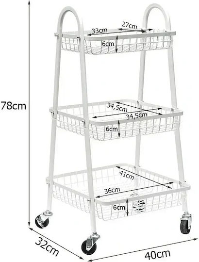 Verk Group Металик Кухненско Тролей 3 Позиции Бял 40x32x78см