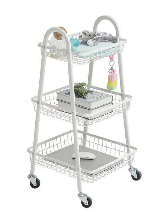 Verk Group Metallic Kitchen Trolley 3 Tiers White 40x32x78cm