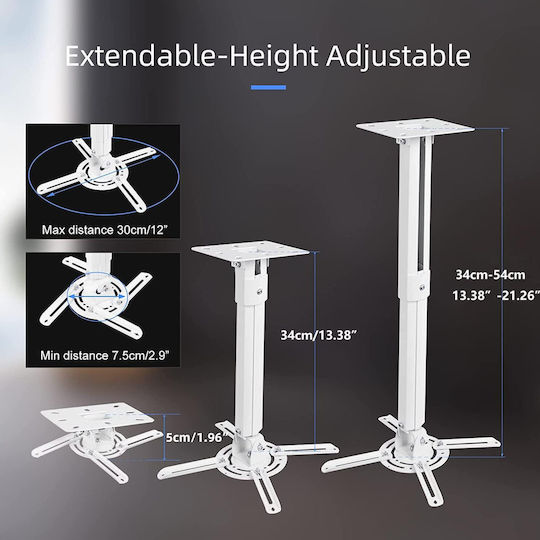 Suport Universal de Tavan și Perete Suptek Pr05w pentru Proiector Tijă Extensibilă 21‑54 Cm Capacitate Maximă 13.6 Kg