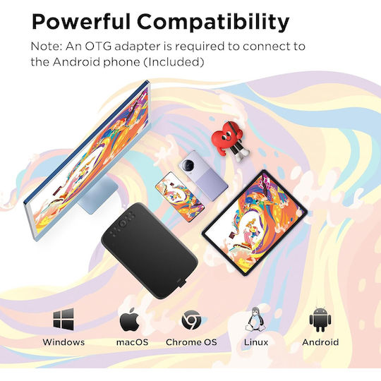 Ugee M908 Tabletă Grafică 10x6.25" Usb 8 Butoane 16384 Niveluri de Presiune 8 Vârfuri de Schimb Compatibilă cu Telefonul Pictură Design Creație Artistică Schiță – Negru