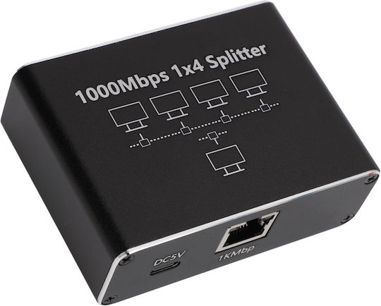 Splitter Rețea Ethernet Zola 4 Porturi Rj45 Viteză 1 Gb S Compatibil Cat5e Cat6 Cat7 Cat8 Alimentare Usb 8.5 X 6 X 2.5 Cm Negru