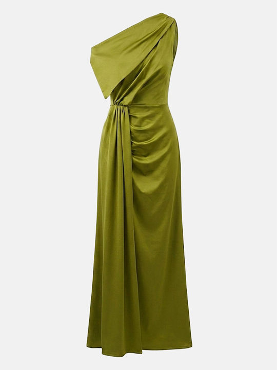 Summer Maxi Dress for Wedding Christening Satin Olive