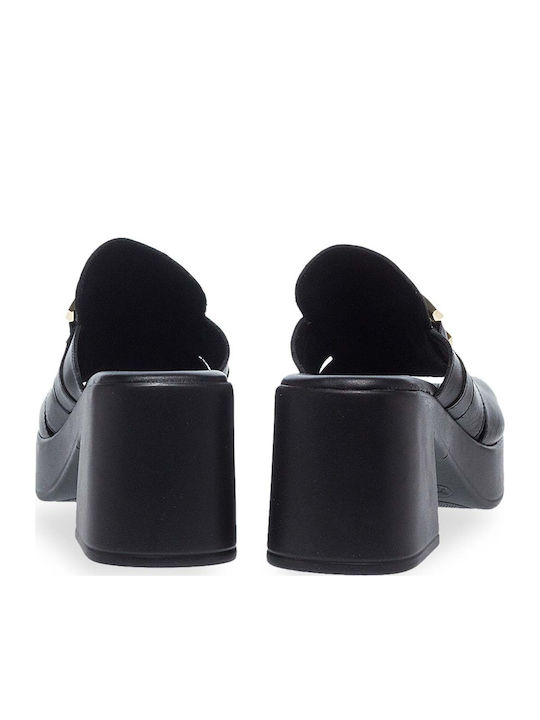 Piele Mule cu cu gleznă înaltă Toc în Culoare Negru