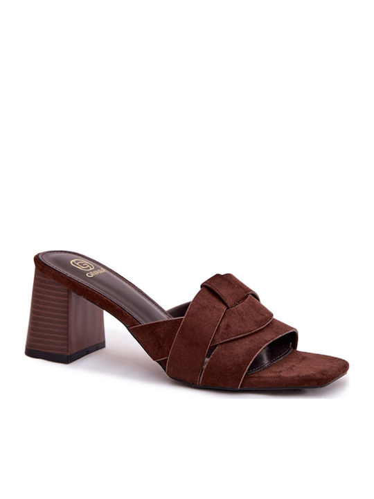 Suede Mules With High Heel In Brown Colour