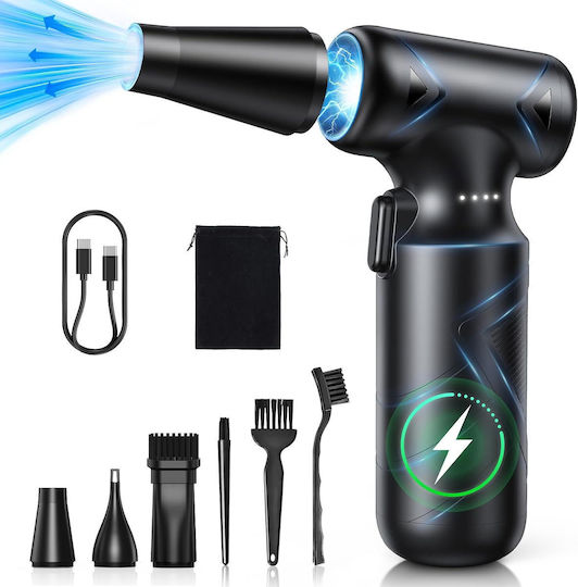 Famgoods Suflantă de Aer Electrică 3 Trepte de Viteză Iluminare Led Set Portabil 3 Duze de Suflare 6000 Mah