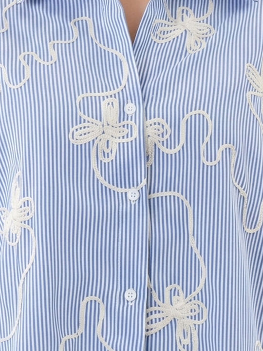 Shirt Μακρυμάνικο Γυναικείο Πουκάμισο Λευκο- Μπλε Ριγέ