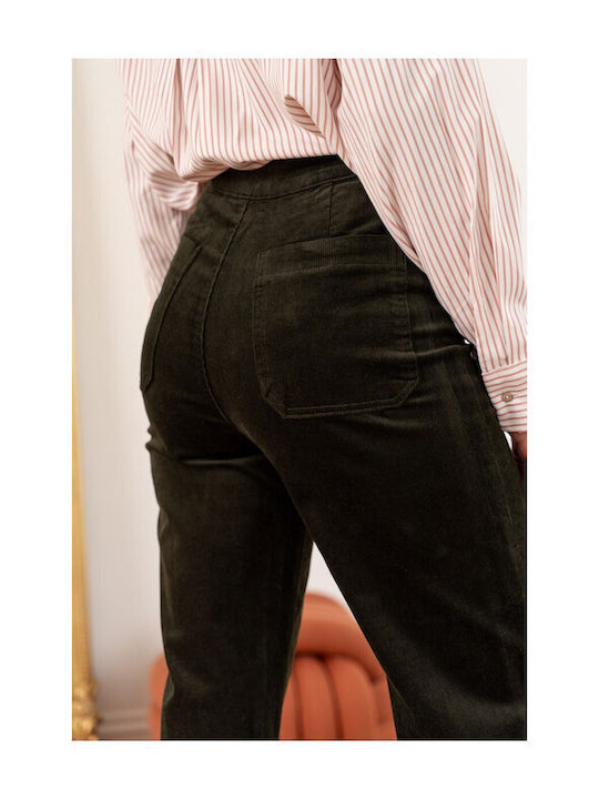 Damen Samt Hose in Breiter Bein Stil Khaki