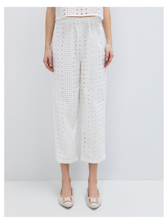 Damen Stoff Capri Hose Weiß