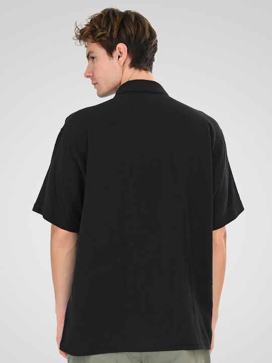 Kurzärmeliges Denim Herrenhemd in Normale Passform Schwarz