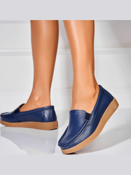 Leather Women's Moccasins In Navy Blue Colour