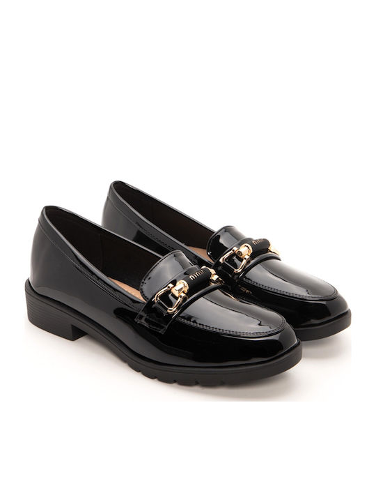 Patent Leather Women's Loafers in Black Colour