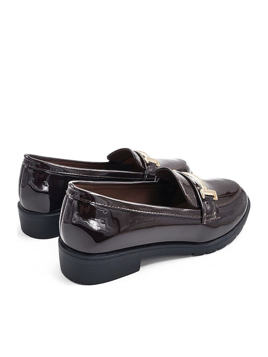 Patent Leather Women's Loafers in Brown Colour