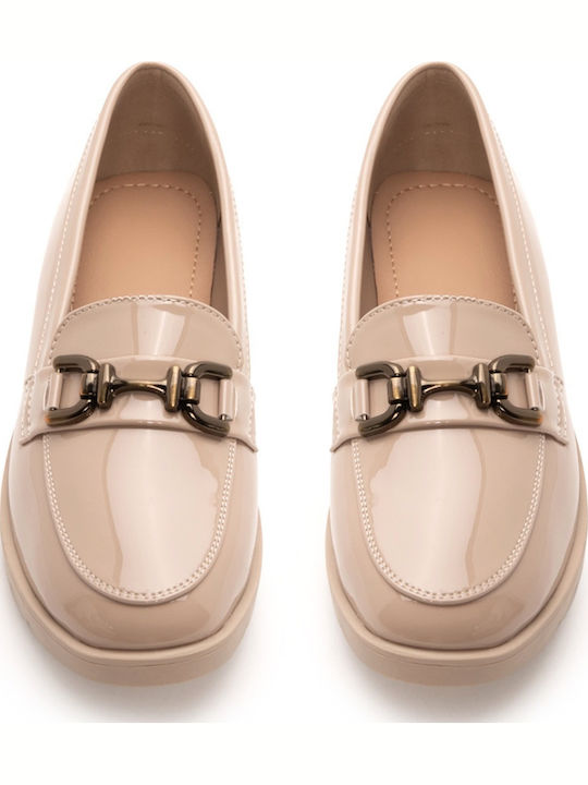 Patent Leather Women's Loafers in Beige Colour