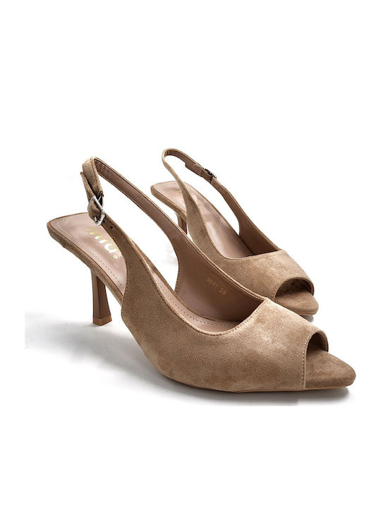 Suede Peep Toe Γόβες Μπεζ