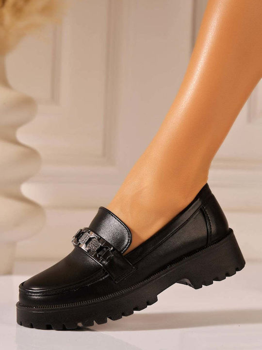 Leder Damen Mokassins in Schwarz Farbe