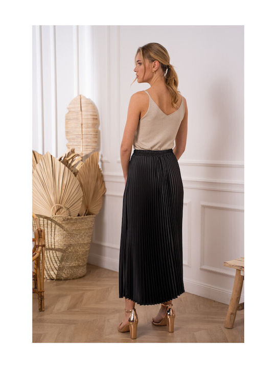 Saten Plissierte Damenrock Schwarz