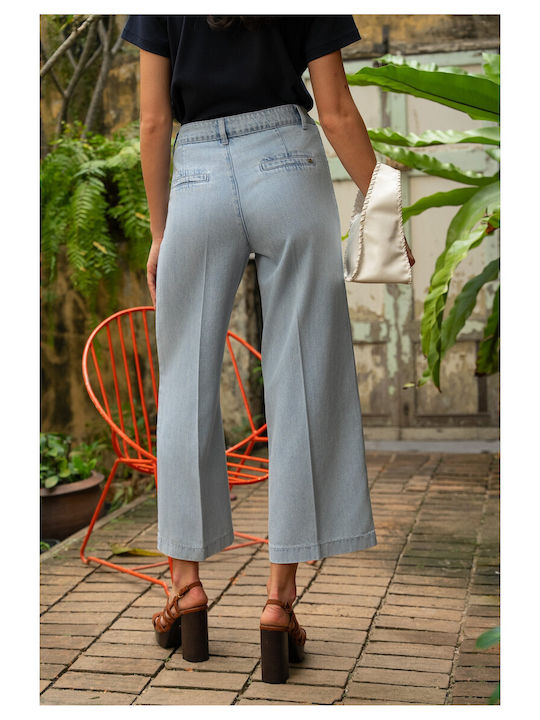 Damen Jeans Hosen in Breit Bein Stil JD649-Hellblau