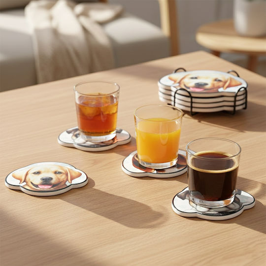 Excellent Houseware Coasters Set De Suporturi Pentru Pahare Metalic Cu Suport Bej 4 Bucăți