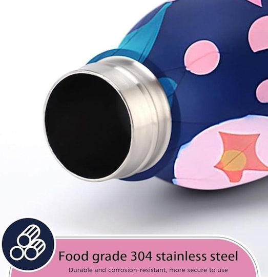 Queen Mother Blue Floral Art Edition Kids Water Bottle Thermos Stainless Steel Blue 500ml
