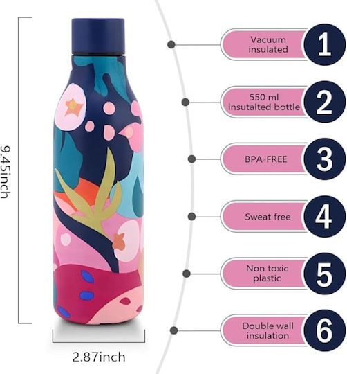 Queen Mother Blue Floral Art Edition Kids Water Bottle Thermos Stainless Steel Blue 500ml