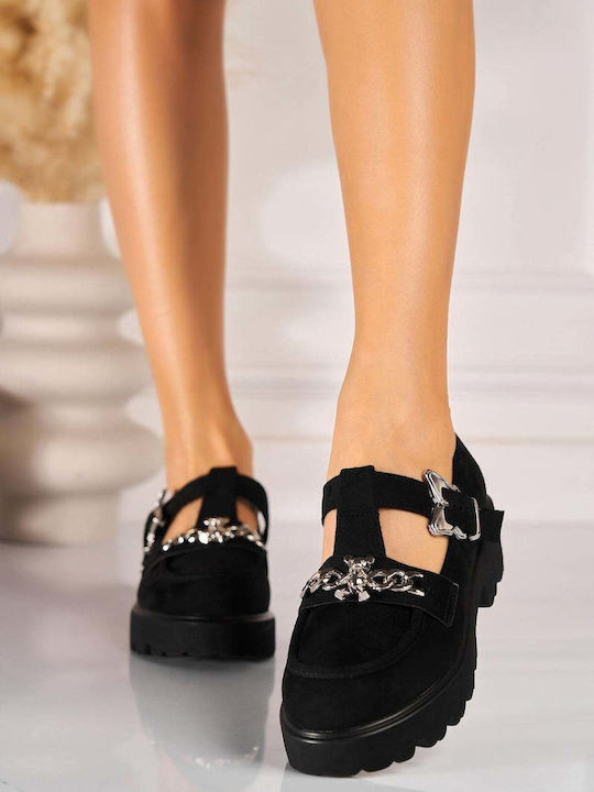 Suede Γόβες με Φιάπα Μαύρες