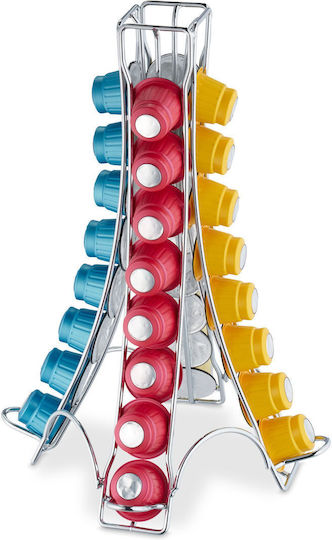 Relaxdays Coffee Capsule Holder Silver 30x21.5x21.5cm 32 Capsules