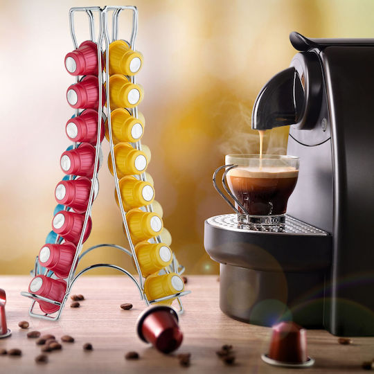 Relaxdays Coffee Capsule Holder Silver 30x21.5x21.5cm 32 Capsules