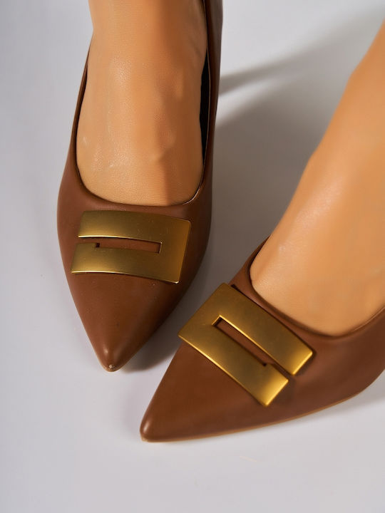 Leder Pumps mit Hohem Absatz Braun