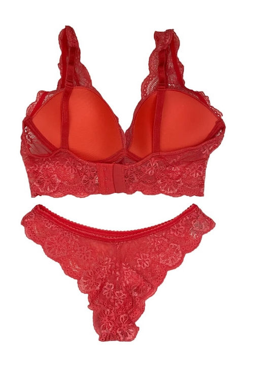 Jadea Lace Underwear Set Bralette With Brazil Coral
