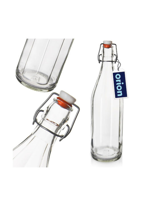 Orion Μπουκάλι Νερού Γυάλινο με Κλιπ Διάφανο 750ml