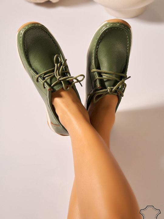 Leather Women's Oxfords in Green Colour