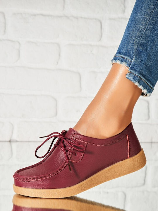 Δερμάτινα Γυναικεία Oxfords σε Μπορντό Χρώμα