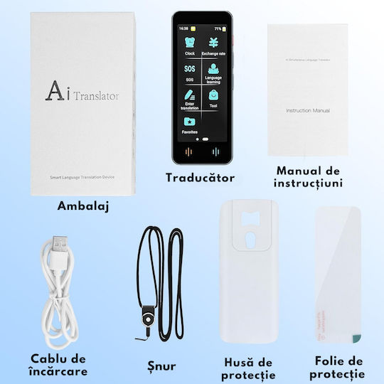 Traducător Vocal Digital Inteligent Bidirecțional Peste 137 de Limbi Online Offline Visionhub Traducere în Timp Real Voce Text Fotografii Wi-fi Ecran Tactil de 2,4 Inch 8gb Negru