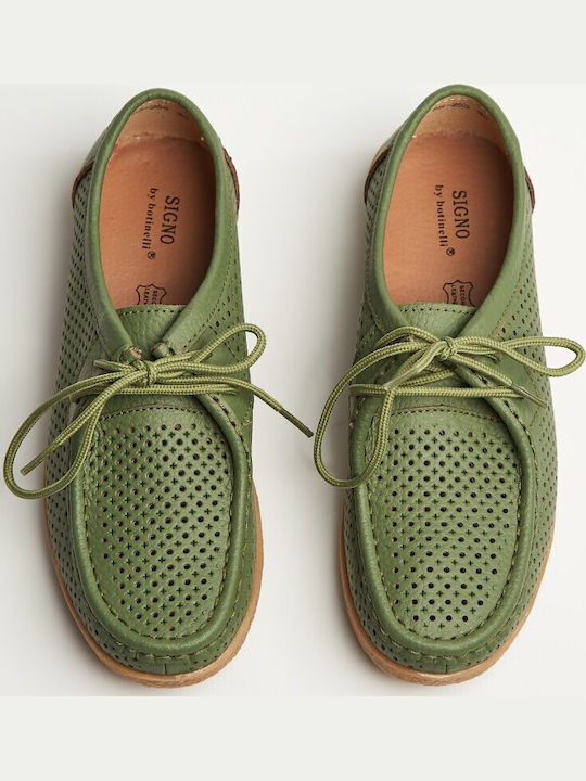 Δερμάτινα Γυναικεία Oxfords σε Πράσινο Χρώμα