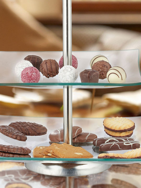 Relaxdays Glass Tiered Appetizer Stand 2 Tiers Gray W28xL24.5xH24.5cm