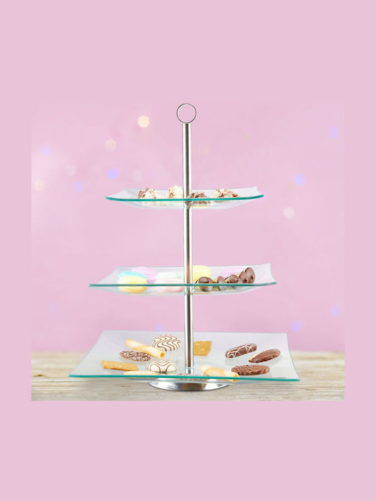 Relaxdays Glass Tiered Appetizer Stand 3 Tiers Transparent W40xL30xH30cm