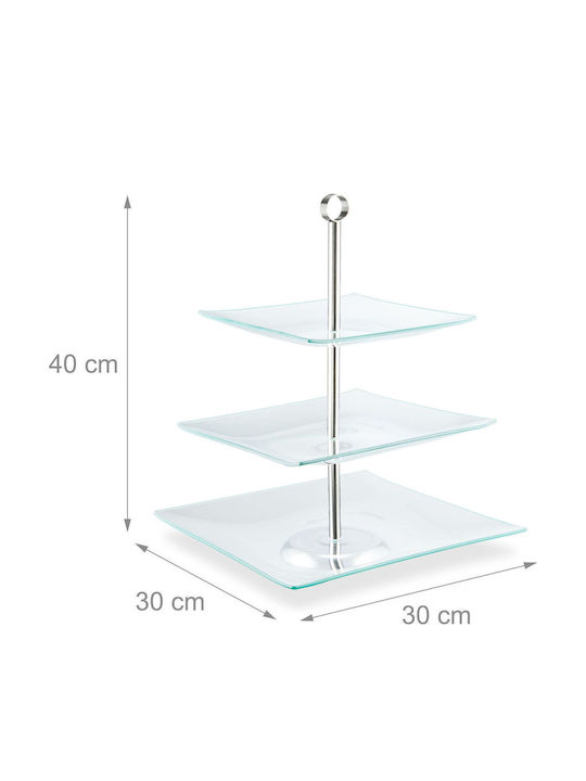 Relaxdays Glass Tiered Appetizer Stand 3 Tiers Transparent W40xL30xH30cm