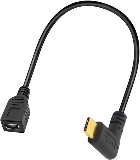 Cablu Usb-c La Mini Usb 5-pin Usb 3.1 Tip C La Mini Usb B Adaptor Unghi Drept Transfer Date Încărcare 480mbps Compatibil Gopro Cameră Gps Hdd Laptop Macbook 25 Cm Negru