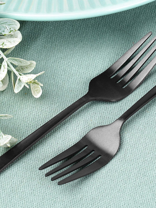 Excellent Houseware Set Of Black Stainless Steel Fruit Dessert Forks 15cm 4 Pieces