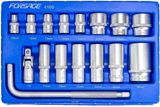 Set 15 Tool Sockets 10-36 Mm Cr-v Knob
