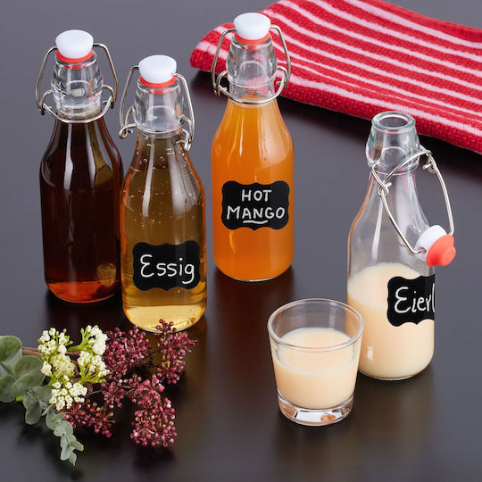 Set 6 Sticle din Sticlă cu Capac Tip Balansoar 250 Ml Transparent Roșu Alb 19.5x6cm