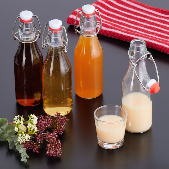 Set 24 Sticle din Sticlă cu Capac Tip Balansoar Relaxdays 250 Ml Transparent 20x6 Cm