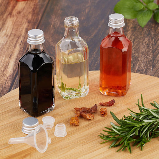 Set Sticle Mici din Sticlă 10x3.5x3.5 Cm Transparent Cap Argintiu cu Filet 50 Ml Fiecare