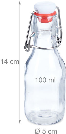 Set 24 Sticle de Sticlă Capace Etanșe 100 Ml Transparente Roșii Albe 14x5cm