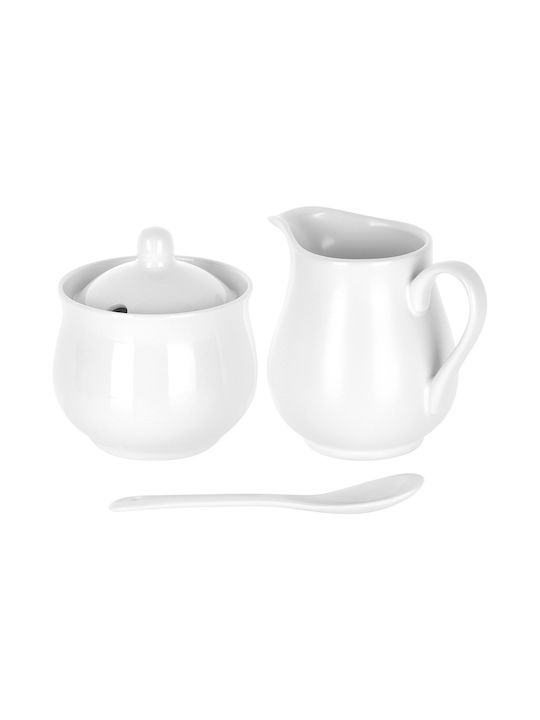 Vilde Milk Jug & Sugar Bowl Serving Set Made of White Porcelain 3 Pieces
