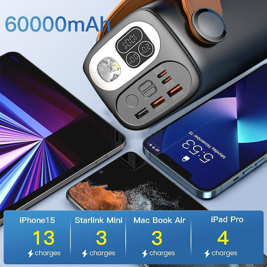 Baterie Externă 60000mAh 100W Cu 3 Porturi De Ieșire USB-A Și 2 Porturi De Ieșire USB-C Power Delivery Încărcare Rapidă