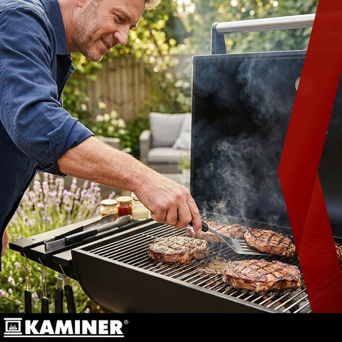 Kaminer Rostfreier Stahl Tragbarer Holzkohlegrill Mit einem Deckel und Thermometer 22x22cm